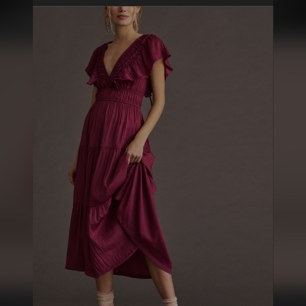 Anthropologie Deep Red Midi Dress